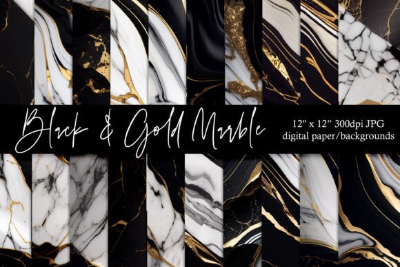 Black White Gold Marble Backgrounds for Digital Crafters