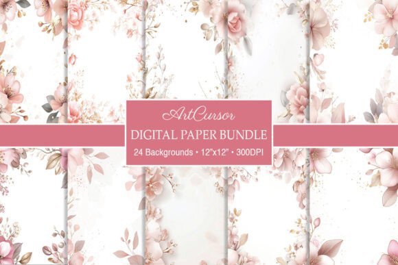 Blush Pink Gold Floral Frame Backgrounds