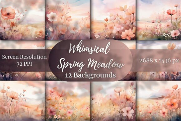 Enchanted Spring Meadow Backgrounds: A Digital Pastel Dream