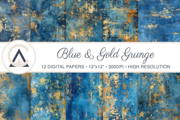 Infuse Your Projects with Gritty Elegance: Blue & Gold Grunge Textures