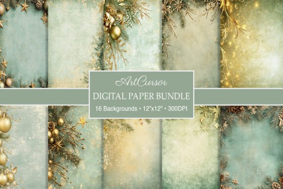 Sage Green & Gold Christmas Backgrounds: Festive Design Assets