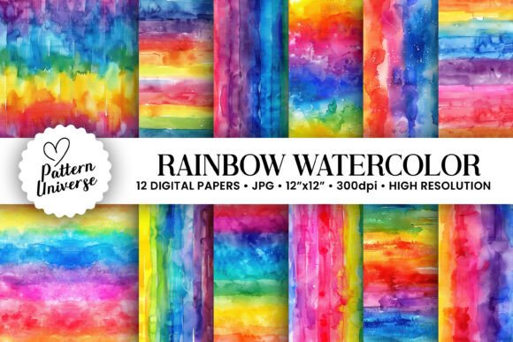 Vibrant Watercolor Rainbow Gradient Backgrounds for Crafts